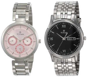 Titan Analog Silver Couple Watches