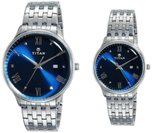 Titan Bandhan Blue & Silver Parents Couple Watches
